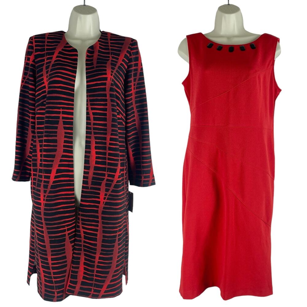 Maya Brook Jewel Dress Jacket 2pcs Set Artsy Red Rhinestone Size 8